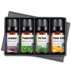 Tranquil Essence: 4-Stick Massage Essential Oil Set with Soothing Lavender, Peppermint, Tea Tree and Sweet Orange